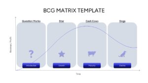 A detailed matrix layout with product labels and axis markers for high/low market growth and share.