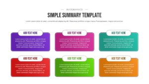 A grid-style summary template with six vibrant blocks designed for categorized project highlights.