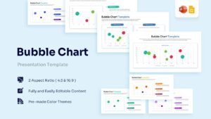 A collection of bubble chart slides showing various layouts, color schemes, and data distribution styles.