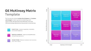 A 3x3 matrix slide with diagonal color blocks for Invest, Selective, and Harvest strategies.