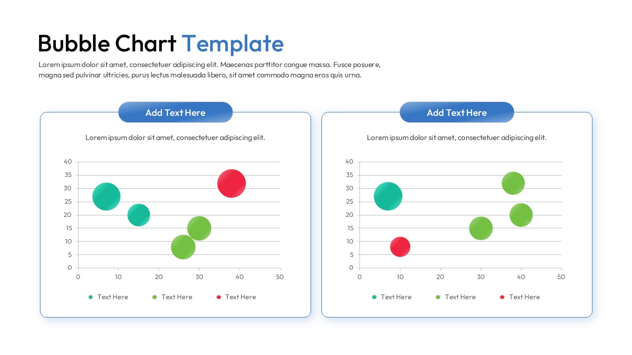 Two side-by-side bubble charts in blue frames used for comparing different data sets or time periods.