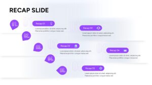 Five-step review presentation design featuring a staggered diagonal layout with text placeholders and customizable icons.