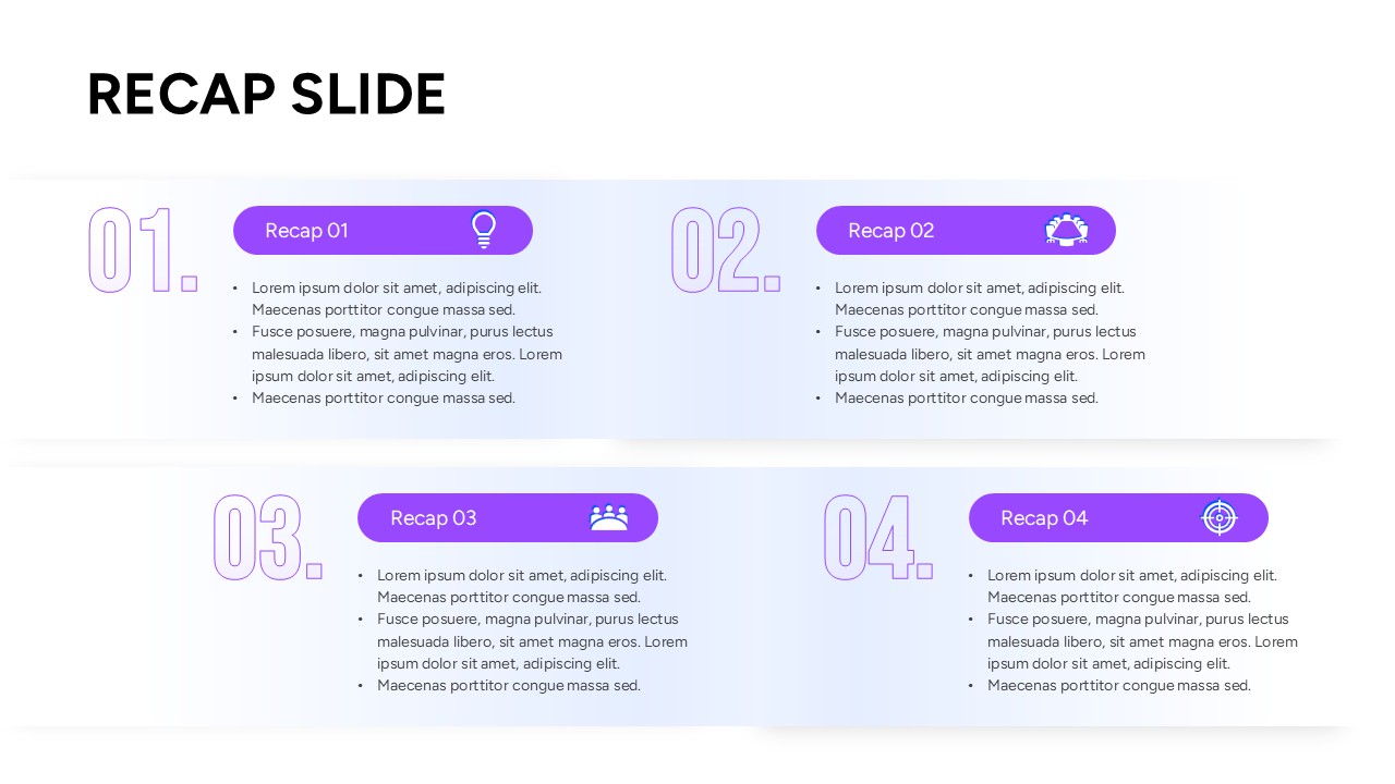 Grid style key takeaways infographic displaying four distinct sections with numbered markers and bulleted lists.