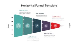 Detailed 5-step horizontal funnel infographic with input and output markers for business workflows.