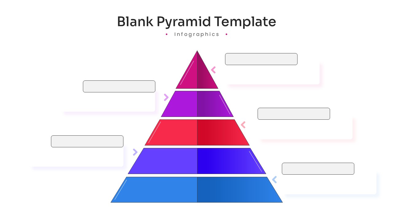 A five-level triangular stacked diagram with horizontal description bars and colorful circular icons