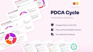 PDCA Cycle Diagram featured image showing a variety of circular process layouts in purple, orange, and green