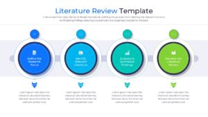 Professional literature review infographic with a staggered layout and numbered steps for systematic academic analysis.