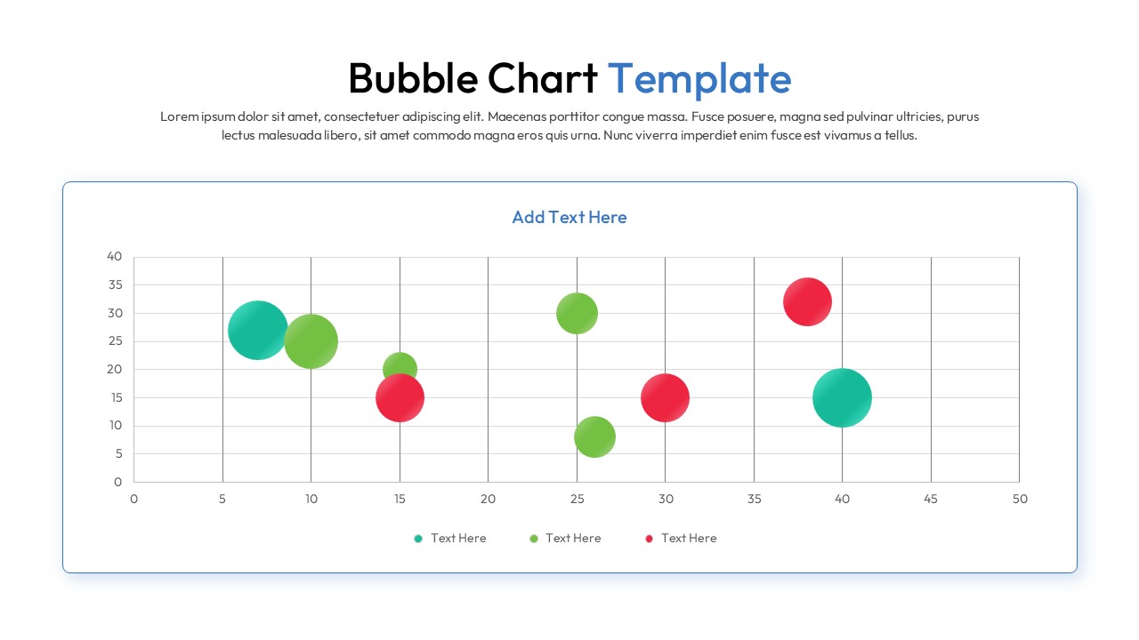 A collection of bubble chart slides showing various layouts, color schemes, and data distribution styles.