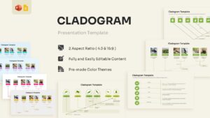 Overview of various Cladogram slides including vertebrate trees and trait lists.