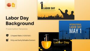 A collage showcasing three different Labor Day Background layouts with worker silhouettes and tools.