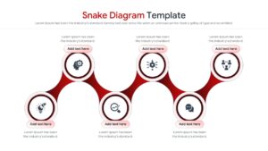 A zigzag snake diagram with six steps connected by a thick red line and circular icons.