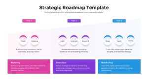 Horizontal three-year timeline layout with planning, execution, and monitoring stages.