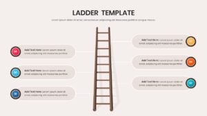 A brown wooden ladder in the center with six numbered text boxes on both sides.