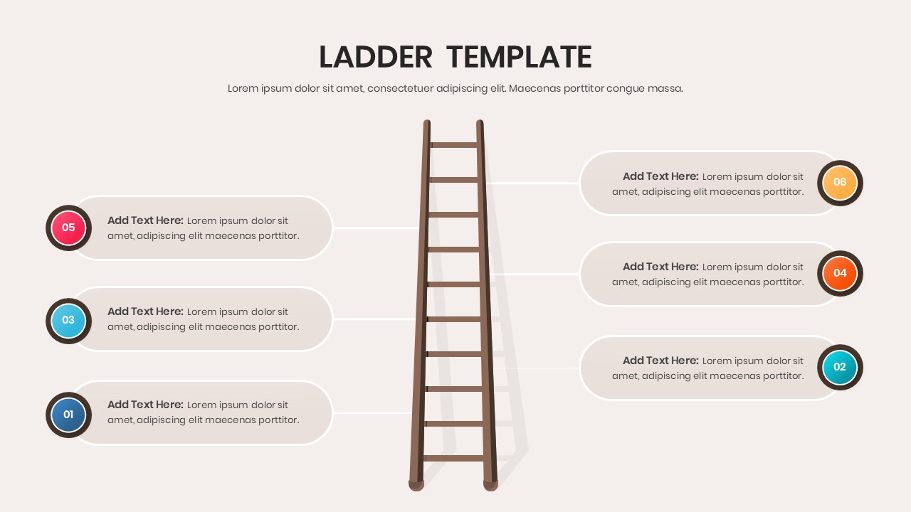 A brown wooden ladder in the center with six numbered text boxes on both sides.